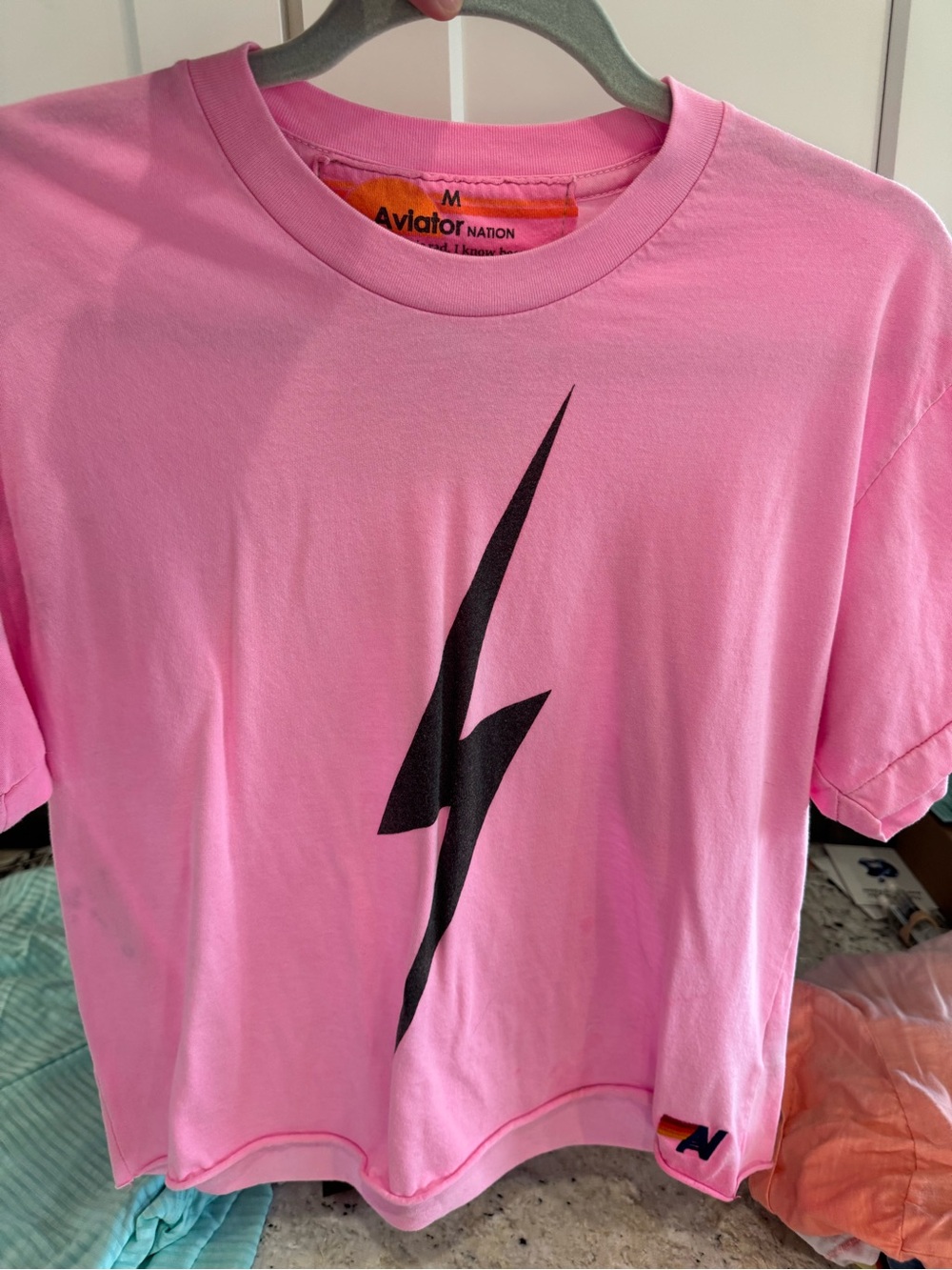 Aviator Nation hot pink cropped tee